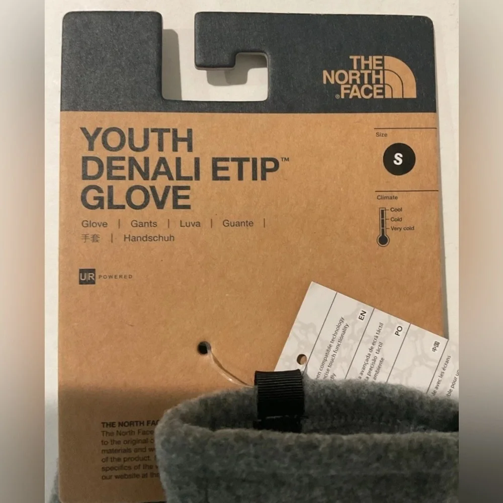The North Face Youth Denali Etip Fleece Lined Tech Gloves Sz S Gray & Black NWT